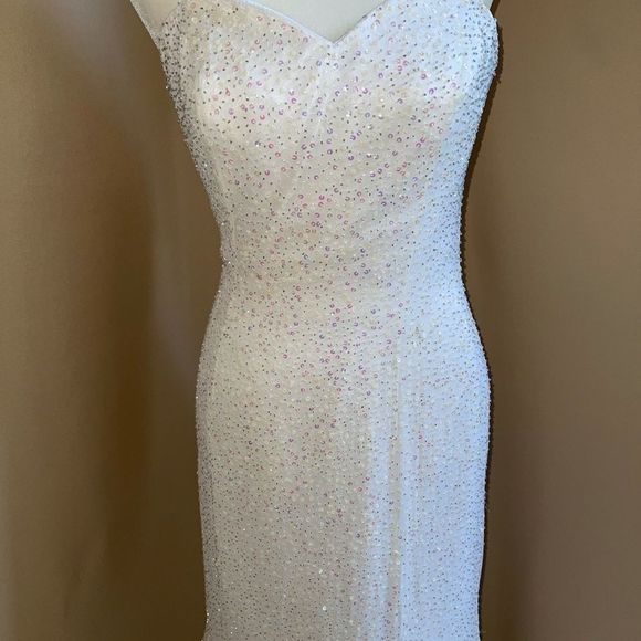 White mermaid silk fully beaded gown - Picture 2 of 7